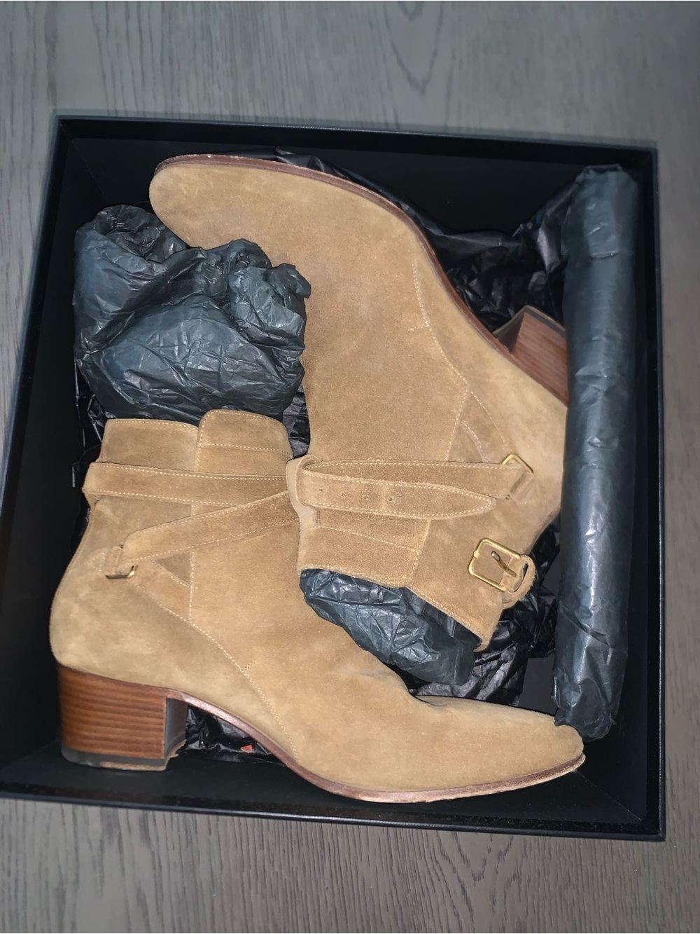 Saint Laurent Blake Tan Suede Ankle Boots